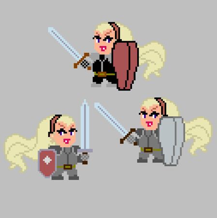 Set of pixel characters in art styleのイラスト素材