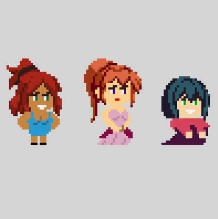 Set of pixel characters in art styleのイラスト素材