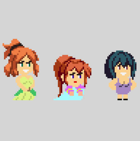 Set of pixel characters in art styleのイラスト素材