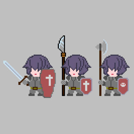 Set of pixel characters in art styleのイラスト素材