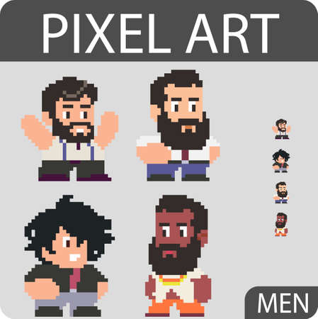 Set of funny pixel charactersのイラスト素材