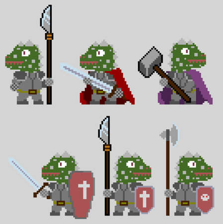 Set of pixel characters in art styleのイラスト素材