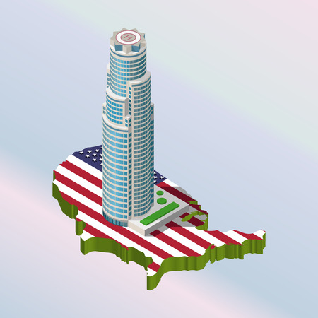 Modern illustration of an Isometric Bank Building in LA. 3d building icon.のイラスト素材