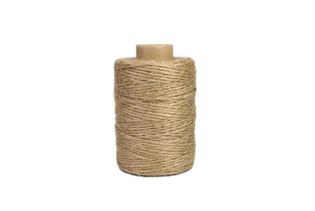 Skein of natural jute twine isolated on white background.の写真素材