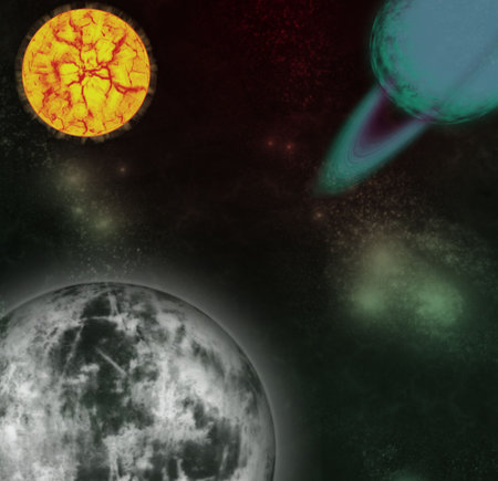 Alien like outer space scene with a planet getting ready to break up.