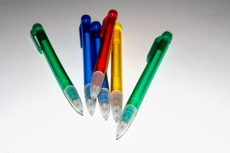 6 Colored Mechanical Pencils with Red, Yellow, Blue and Green colors isolated on a white background. の写真素材