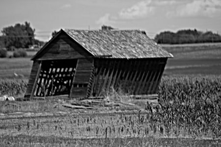 Black and White Old Barn Falling Downの写真素材