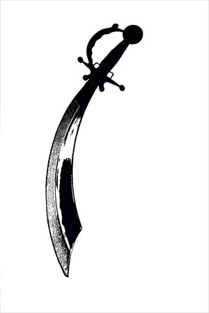 Isolated Black and White Steel Pirate Cutlass Sword on a White Background.の写真素材