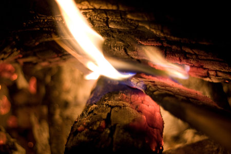 Flames of Fire in a fireplace.