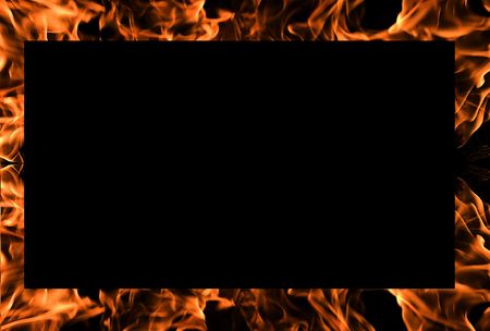 Flames of Fire Background Frame with Black Copy Space.の写真素材