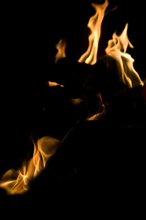 Flames of Fire in a Fireplace against a black Background 