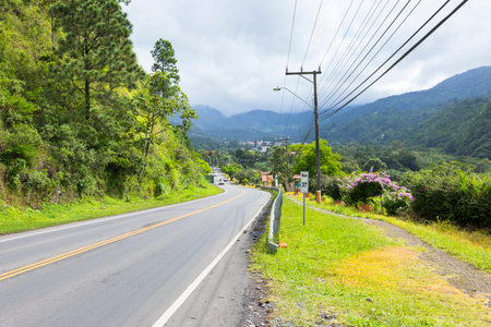 boquete August 2017: in August tourists and villagers go this way to reach the city center where the shops and restaurants are concentratedのeditorial素材