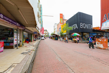 Panama City August 2017: In avenida central in August you can buy any kind of merchandise in the shops or banquets that are located in the pedestrian areaのeditorial素材