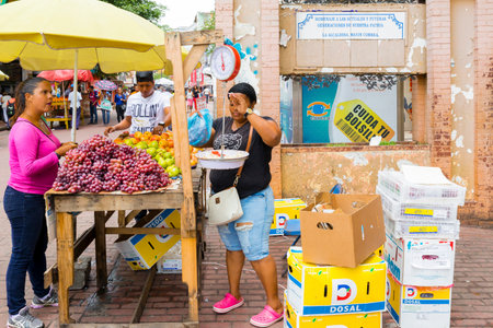 Panama City August 2017: In avenida central in August you can buy any kind of merchandise in the shops or banquets that are located in the pedestrian areaのeditorial素材