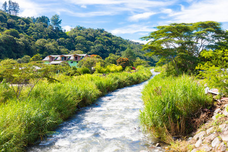 Panama Boquete September 30 this is the course of the Caldera river that descends from the Baru volcano immersed in the luxuriant nature on the border with Costa Rica. Shoot on September 30, 2017のeditorial素材