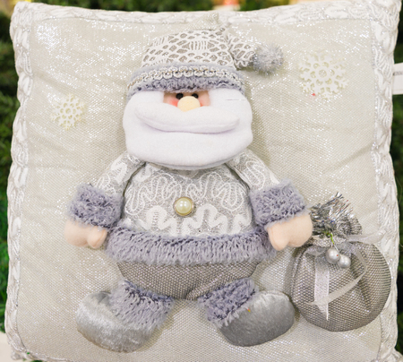 gray christmas cushion with santa clausの写真素材
