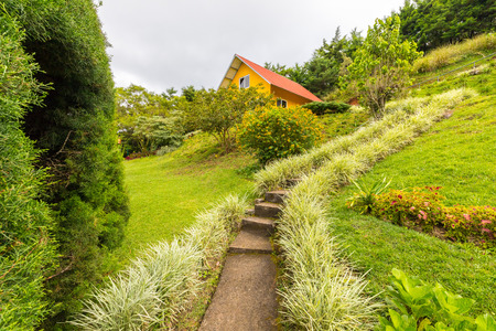 Panama Boquete October 2017 in October at this mountain resort near the volcano Barn (extinct for many years) houses are occupied by visitors because they are a great starting point for many nature treksの写真素材