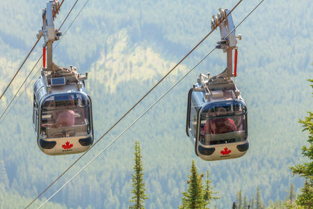 Banff August 2015 This are two cabins of the cableway  that in this month bring people on Sulphur mountain to see the Canadian Rockies panorama.のeditorial素材