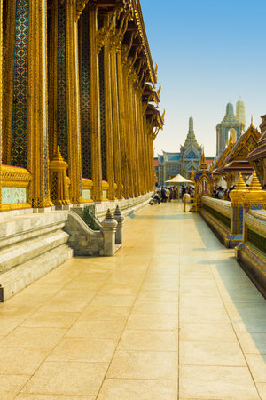 Bangkok January 2013 This is a detail of the temples in the Wat Phra Kaew site where a lot of visitors come in the no rain season to appreciate the architecture of this religious site.のeditorial素材