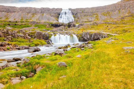 July 2013 Dynjandi This are the waterfalls of Dynjandi in the North of Iceland, visited from many people in this period because representing an authentic wild scenery.のeditorial素材