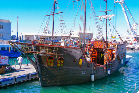 South Africa august 2009 The Jolly Roger is the only authentic Pirate Ship in South Africa and sails daily from Quay 5 in the V & A Waterfront, Cape Townのeditorial素材