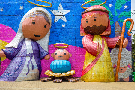 nativity wall decorations in Medellin Colombiaの写真素材