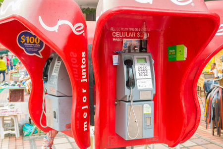 Medellin January 2018 One of the many coin operated telephone still used by the inhabitantsのeditorial素材