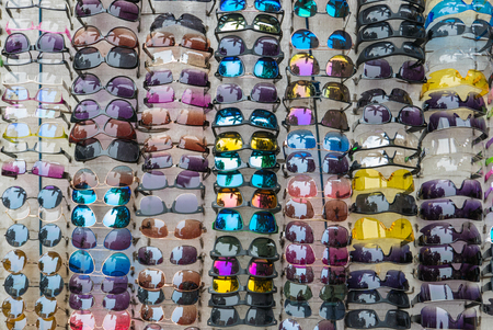 eyeglasses and sunglasses in the storeの写真素材