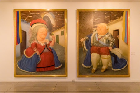 Medellin January 2018 This painting named visit of Louis XVI and Marie Antoniette to Medellin ,  was created by the artist Fernando Botero and donated by himself to the Antioquia museum in Medellin where it is now exhibited.のeditorial素材