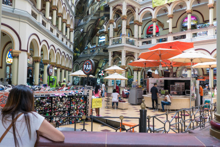 Medellin January 2018 This ancient National Building in the center of Medellin, has been renovated and used as a shopping center where to buy clothes and accessories and eat a snackのeditorial素材