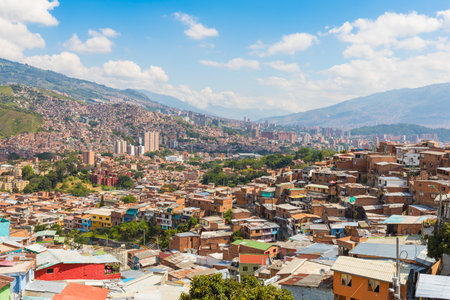 Panorama of the city of Medellin on a sunny day Colombiaのeditorial素材