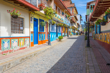 January 2018 In the morning  tourists can admire the narrow streets of Guatape,  the colonial city considered the most beautiful in Colombia.のeditorial素材