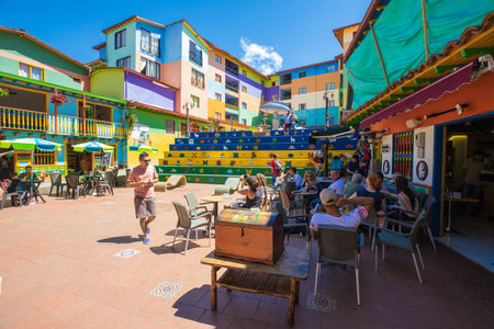 January 2018 This pedestrian area named Zocalo central square, in the center of Guatape, attractes many visitors in this season for its colorful stepsのeditorial素材