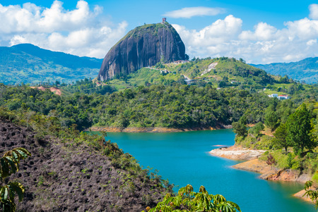 panoramic view of the stone and the lake of the Penol Colombiaの写真素材