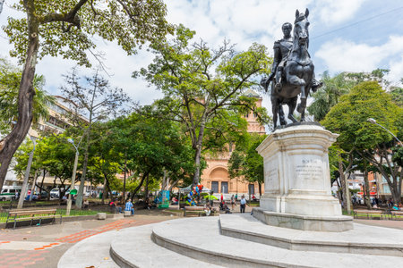 January 2018 This statue representing Simon Bolivar is located in the omonymous square in Medellin  to recall his battle against the Spanish conquerors.のeditorial素材