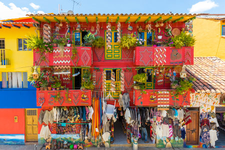 February 2018, Raquira: This is one of the craft shops of Raquira Village in Colombia known for their vast assortment of potteries and small wooden objectsのeditorial素材