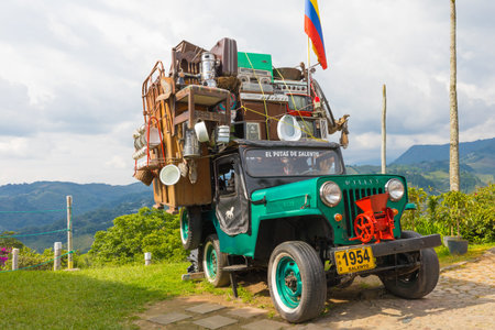 Salento March 2018 This Willys Jeep of the 60s is used by Colombian who live in the coffee production area to transport their belongings from one place to anotherのeditorial素材