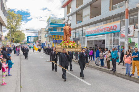 Pasto Colombia March 2018 Faithfuls carry the crucifix through the streets of Pasto during the Holy...
