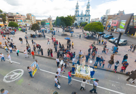 Ipiales Colombia March 2018 This is the main square of Ipiales with San Felipe Neri Church. This square is a meeting point of local people and tourists for the procession in the holy week.のeditorial素材