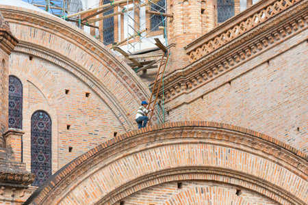 Ecuador June 2018 The Cathedral of Cuenca is under renovation. This religiouse site is located in the historic center of Cuenca.のeditorial素材