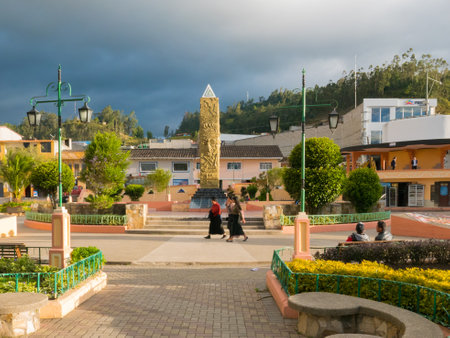 Ecuador June 2018 This obelisk located in Catacocha town, is a tribute to Simon Bolivar who liberated the people from the Spanish conquerのeditorial素材