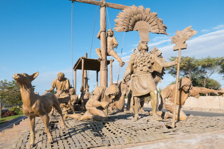 Peru July 27 2018 These sculptures represent the arrival of the first inca civilization. They are located in Yortuque walk in Chiclayo town.のeditorial素材