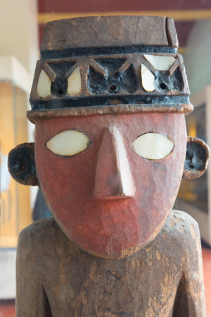 Peru July 2018 Ancient statue in Chan Chan museum in Trujillo town, representing a moche deity.のeditorial素材