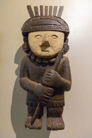 Peru July 2018 Ancient statue in Chan Chan museum in Trujillo town, representing a moche deity.のeditorial素材