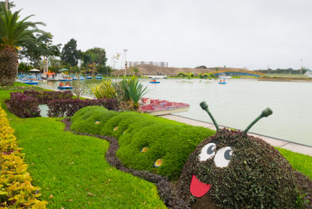Peru July 2018 detail of Legends Park the recreational area of Lima visited for its natural lagoon.のeditorial素材
