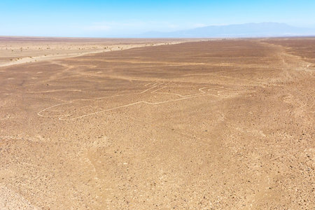 Peru august 2018 this Nazca geoglyph representing the hands can be observed from a panoramic tower a few miles from the city of the same nameのeditorial素材