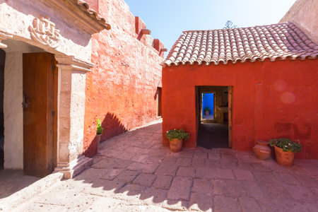 Peru September 2018   Entrance of the house of a cloistered nun in the monastery of Santa Catalina in Arequipa. Every nun had her own home.のeditorial素材