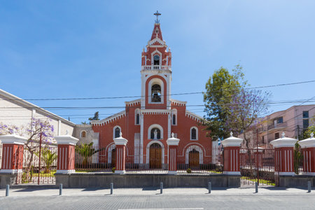 Arequipa Peru September 05 2018  Facade of Recoleta Church visited every day for its old big library.のeditorial素材