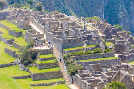 Machu Picchu Peru September 12 2018 in this sector there are three portals symmetrically arranged on the central square of the archaeological site. This was the area used as silos and laboratoriesのeditorial素材