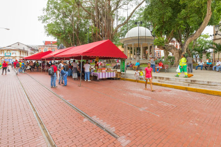 Panama City September 20 2018 along central avenue in the district called 5 of May meets this park where every day a small food market is set upのeditorial素材